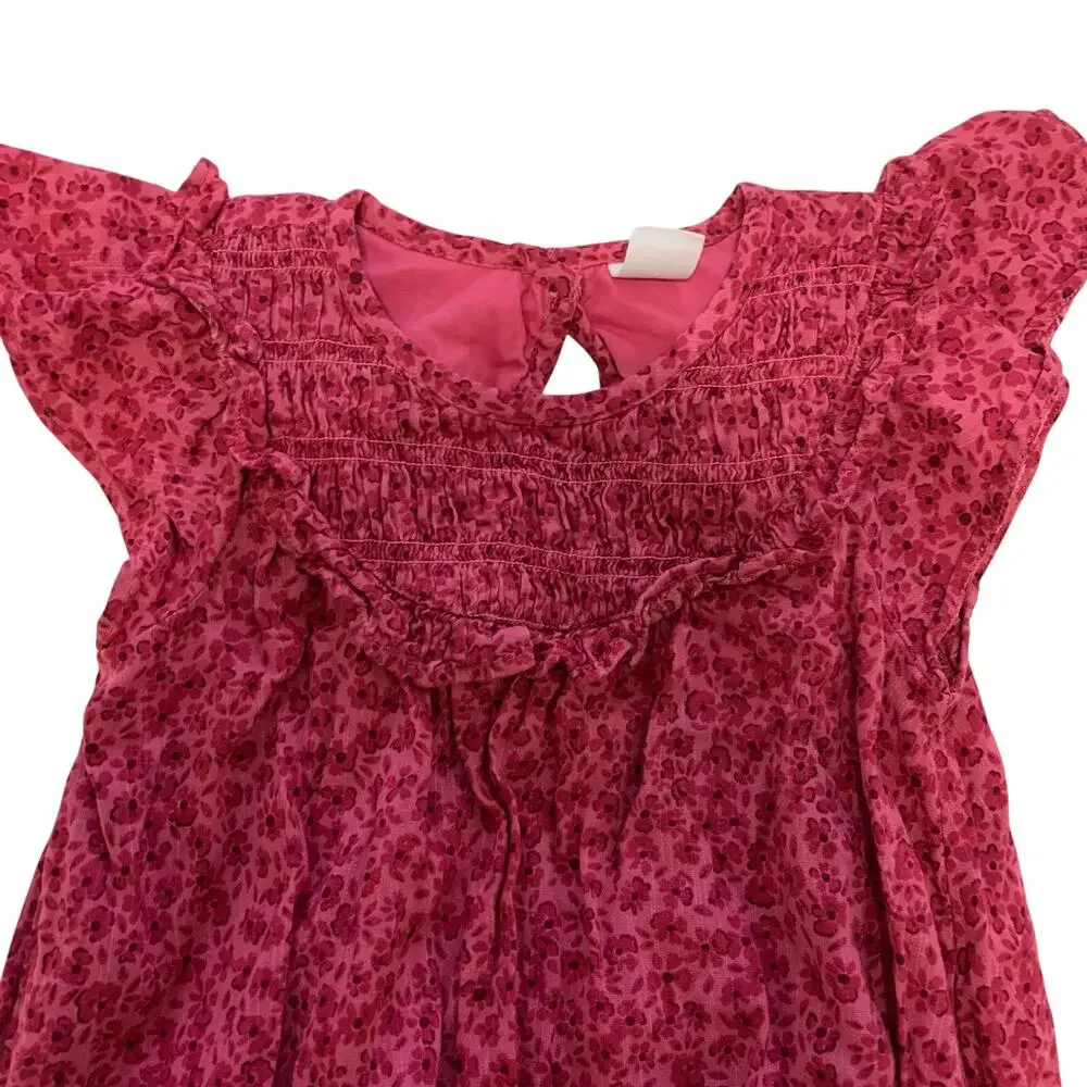 Gap Pink Micro Floral Smocked Flutter Sleeve Dress